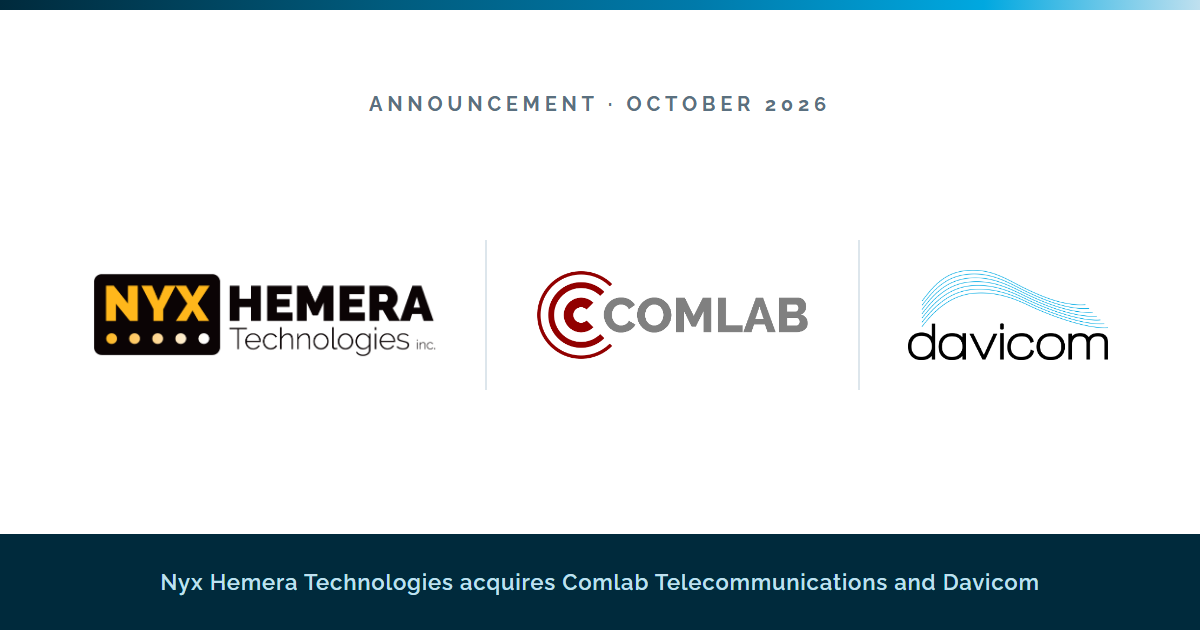 Nyx Hemera Technologies, Comlab and Davicom logos